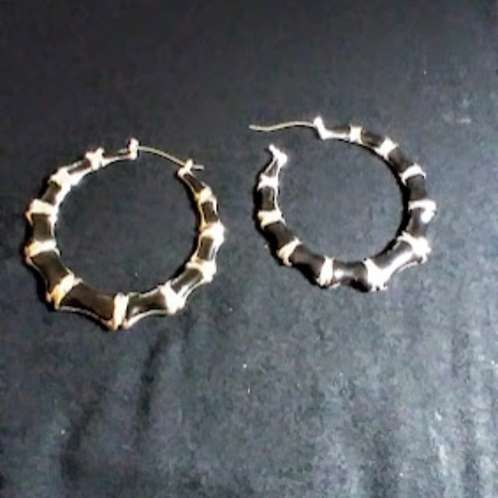 Medium size bamboo section earrings Black & Silver Retro Hip Hop Style
